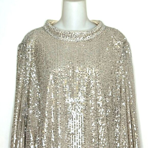 LANE BRYANT CHAMPAGNE TAUPE SEQUIN LONG SLEEVE TOP KEY HOLE BACK PLUS SIZE 26 - Picture 2 of 10